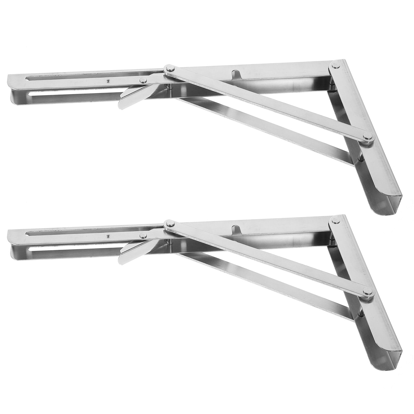 WHAMVOX  2 Pcs Stainless Steel Triangle Bracket Heavy Duty Shelving Shelf Brackets Coat Hangers Silver
