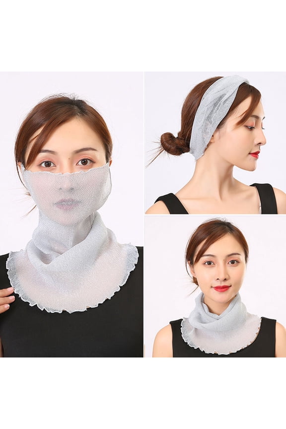 2 Pcs Sunscreen Veil Scarf Face Neck Cooling Wraps Women Scarves Miss Student Light Grey