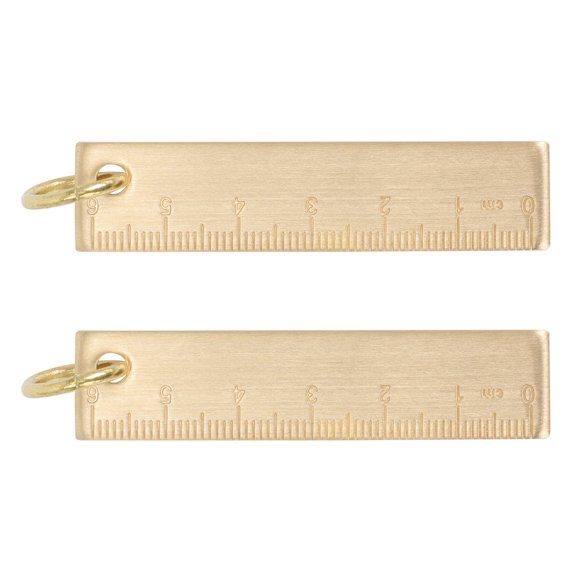ROMANSENTIAL 2pcs Brass Ruler Keyring 6cm Brass Decorative Key Accessory for Keys