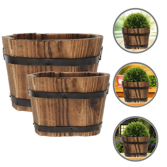 WHAMVOX  2 Pcs Vintage Wooden Flower Pot Artificial Planter Office