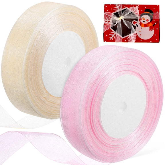 WHAMVOX Transparent Wrapping Ribbon 2 Rolls, 45m Each, Perfect for Wedding Decorations and Craft Projects