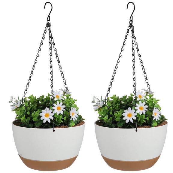 WHAMVOX Set of 2 Modern Hanging Artificial Plants with Decorative Flower Pots for Home and Office Decor