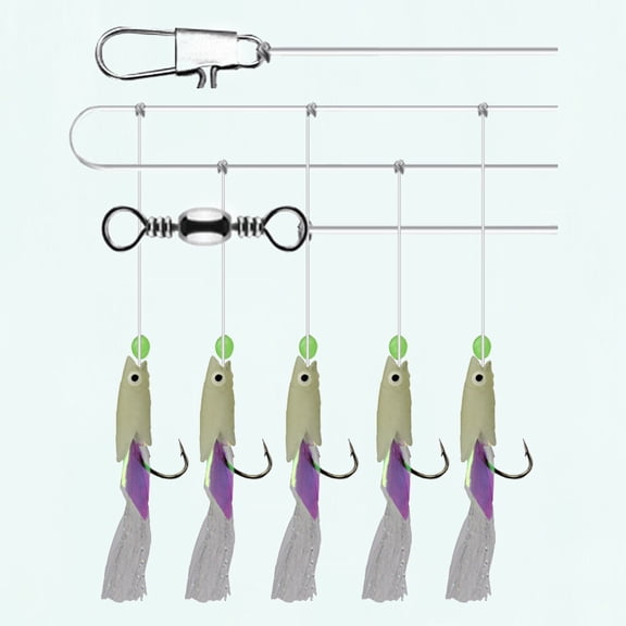 WHAMVOX 2 Strings Carbon Steel Mackerel Bass Cod Lure Sea Fishing Luminous Fishing Hook Treble Bait Fishing Wire (No.1)