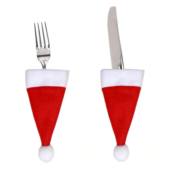 ROMANSENTIAL Red Christmas Caps Cutlery Holder for Fork Spoon Pockets 20Pcs