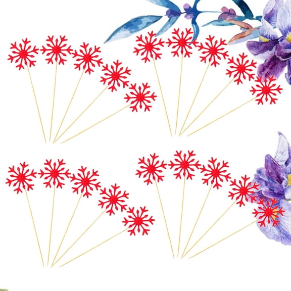 DECORNIJIA Birthday Party Red Wood Snowflake Cake Toppers 20Pcs