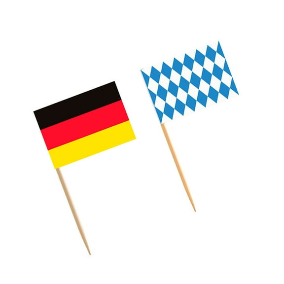 WHAMVOX 200pcs Paper Fruit Picks Toppers Flag Shape Fruit Picks for Party Banquet (65MM Blue and Flag + 5MM Germany Flag)