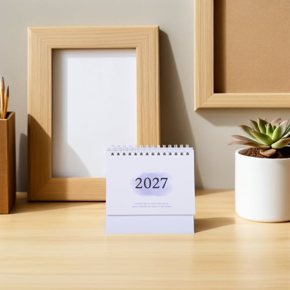 WHAMVOX 2027 Small Desk Calendar Purple Flip Stand Up Planner for Office and Study