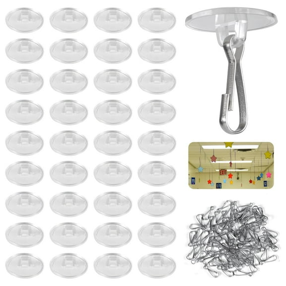 WHAMVOX 20PCS Self-Adhesive Transparent Ceiling Hooks Small Round Disc Hooks for Balloons Adhesive Hangers Removable String Light Hangers for Festive and Party Decorations