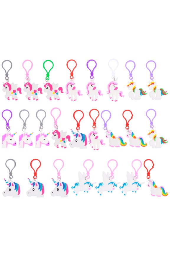 24Pcs Unicorn Keychains Cartoon Style Keychain Ornaments For Kids And Self Use In Birthday Parties