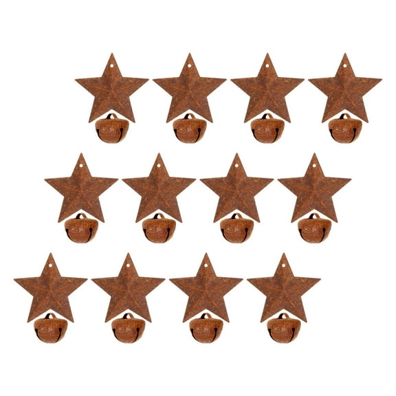 WHAMVOX 24pcs Vintage Rusty Bells Christmas Tree Ornaments Antique Iron Jingle Bells Rustic Metal Star Pendants for Xmas Tree Holiday Party Decorations