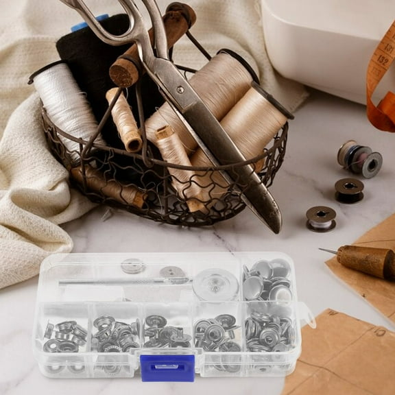 WHAMVOX 25 Sets Metal Snap Fasteners With Punch Tool Kit For Jackets Bags Leather Boat Canvas Stainless Steel Snaps With Storage Box For Home And Outdoor Projects