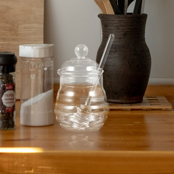 WHAMVOX 250 Honey Pot and Dipper Food Containers with Lids Large Clear Jars