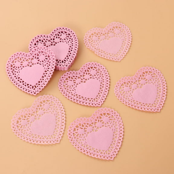 WHAMVOX 250 Pcs Heart-shaped Cake Base Paper Packaging Pads Wedding Dollies Baby Pink