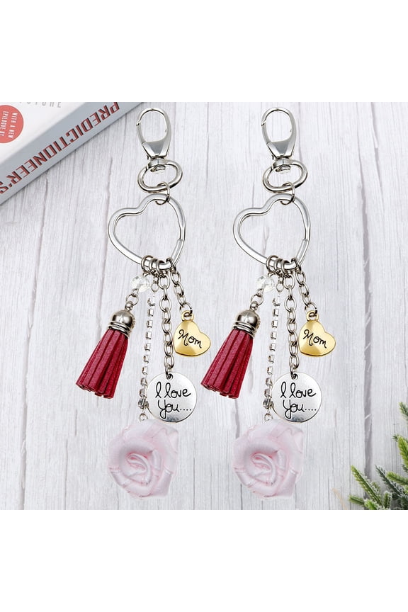 2PCS Alloy Heart-shaped Rose Pendant Keychains Delicate Multi-purpose Key Rings Creative Mother Day Keychain Gift for Mom