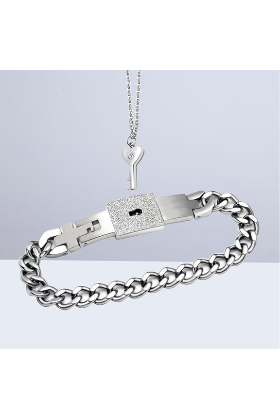 2PCS Titanium Steel Necklace and Bracelet Set Couples Jewelry Interlocking Design