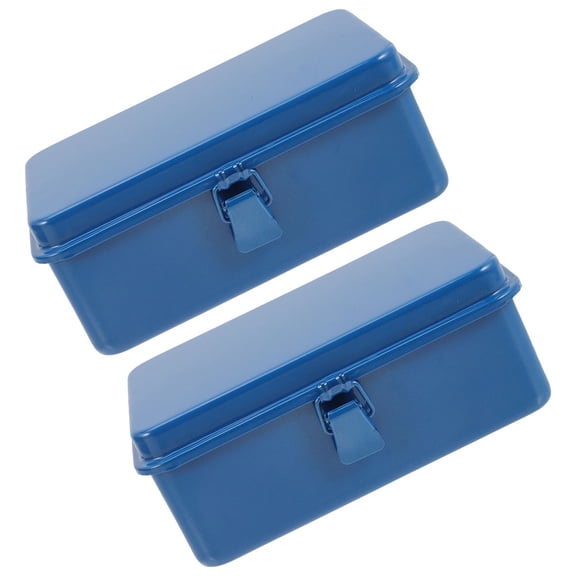 WHAMVOX 2Pcs Blue Tool Box Portable Waterproof Durable Storage Rectangular Iron Sheet Multi Layer Separation
