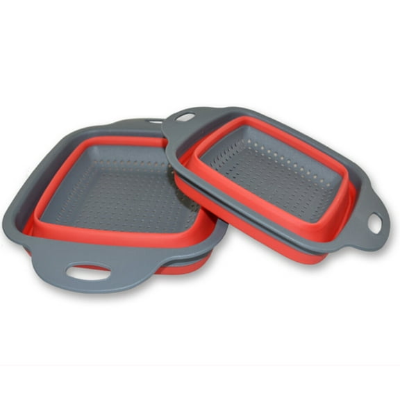 WHAMVOX 2Pcs Collapsible Colander Multi Functional Kitchen Washing Basin Red Round For Cooking