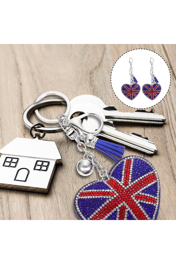 2Pcs Cute Keychains for Women Rhinestone Heart Shaped British Flag