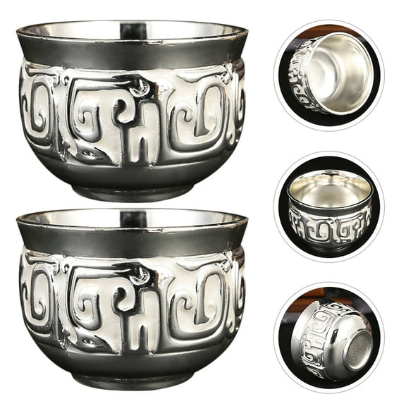 WHAMVOX 2Pcs Embossed Design Metal Mugs for Drinking in Silver for Spouses