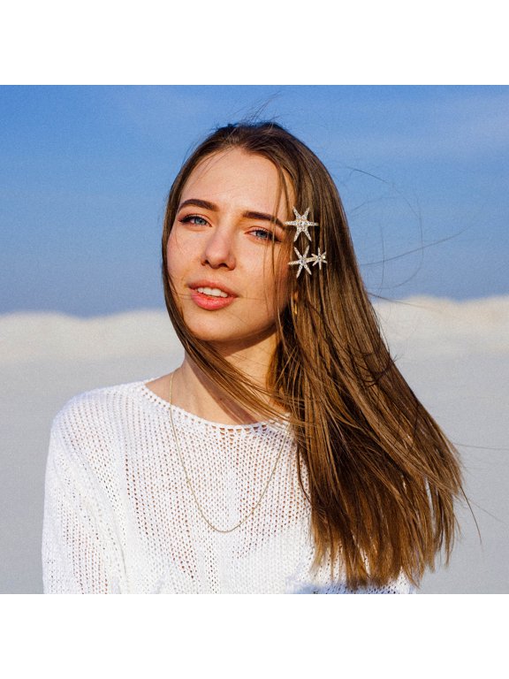 2-Pack Rhinestone Star Hair Clips Set Alloy Barrettes for Stylish Party and Everyday Fashion Accessories