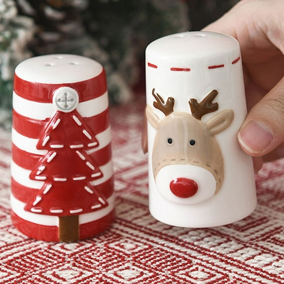 WHAMVOX 2Pcs Kitchen Salt Shaker Ceramic Seasoning Holder for Dining Table Assorted Color Cylindrical Shape