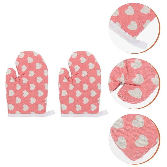 WHAMVOX 2Pcs Pink Cotton Oven Mitts for Cooking Retro Kitchen Accessories Heat Resistant Anti Scald