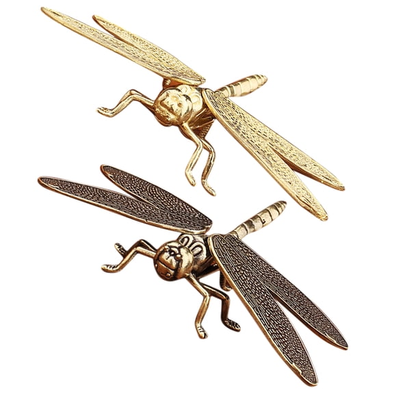 KHBUAB 2Set Vintage Copper Dragonfly Figurines Assorted Office Decor
