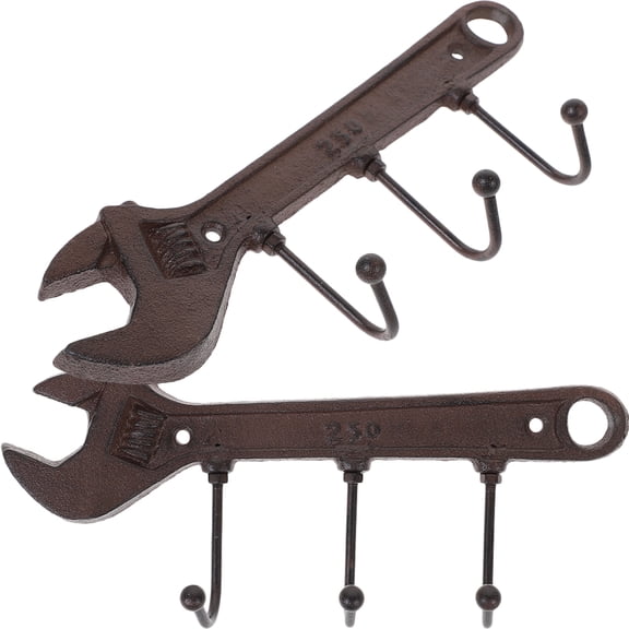 WHAMVOX 2Pcs Rustic Cast Iron Wrench Shape Wall Hooks For Hanging Hats In Hallway