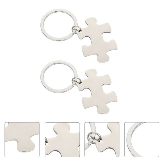 Couple Keychains Silver Puzzle Piece For Valentine's Day 2Pcs 2.8x1.4in