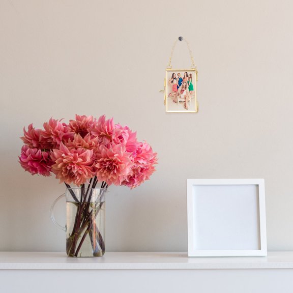 WHAMVOX 2Pcs Vertical Golden Metal Floating Photo Frame for Wall Hanging Decor