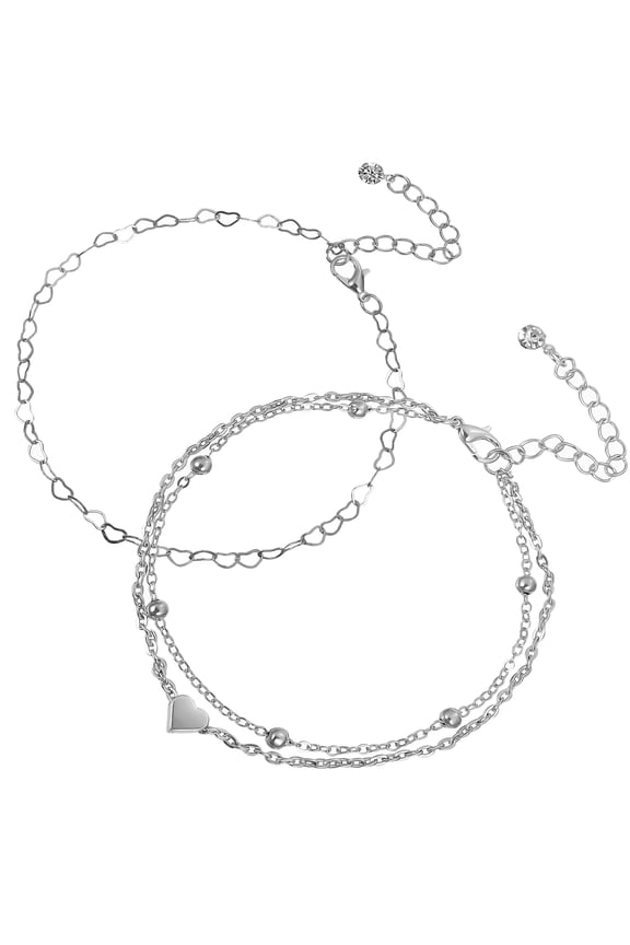 2Pcs Heart Anklet Boho Beaded Chain Love Anklet Bracelet Beach Foot Jewelry for Women