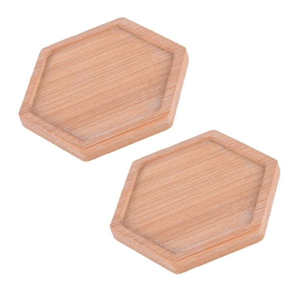YSNOOWE Wood Dessert Tray Hexagon Fruit Plate Light Yellow 2Pcs 3.9x3.5x0.4in