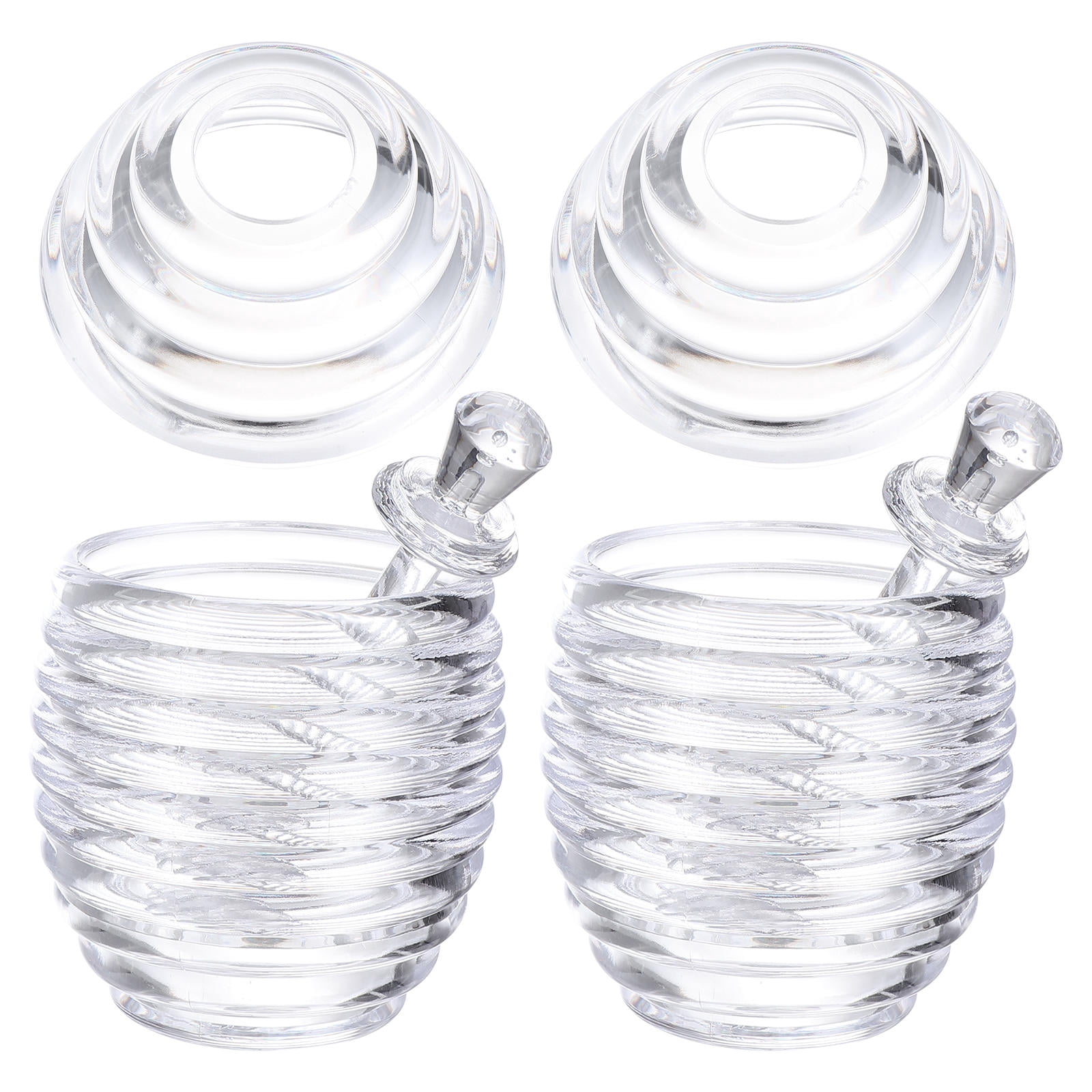 WHAMVOX Set of 2 Acrylic Honey Jars with Lids and Spoons, Juice and Syrup Storage Bottles for Kitchen