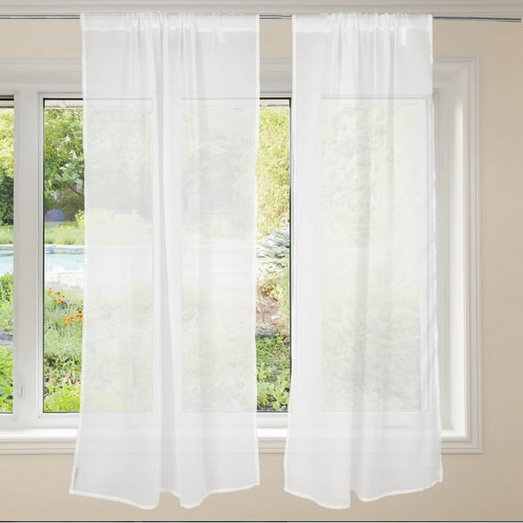 WHAMVOX 2pcs Backdrop Curtains For Parties White Wedding Drapes Semitransparent Privacy Panels For Baby Shower Birthday Photo Home Party Bedroom Back Tab