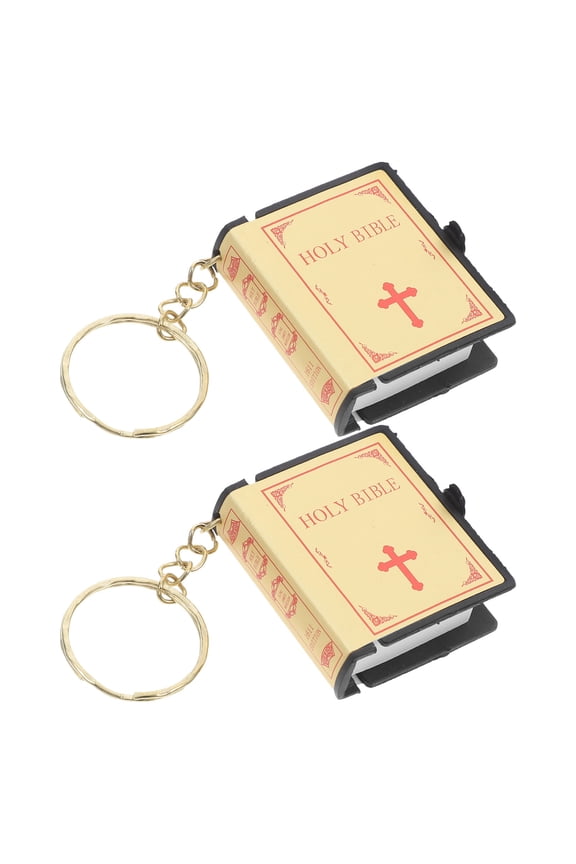 WHAMVOX 2pcs Bible Metal Keychain Miniature Book Pendant Key Rings Religious Gifts