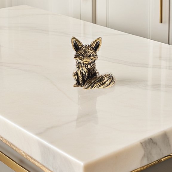 SKISUNO 2Pcs Brass Fox Statue Set Golden Animal Figurines for Desktop and Table Decor Unique Vintage Design