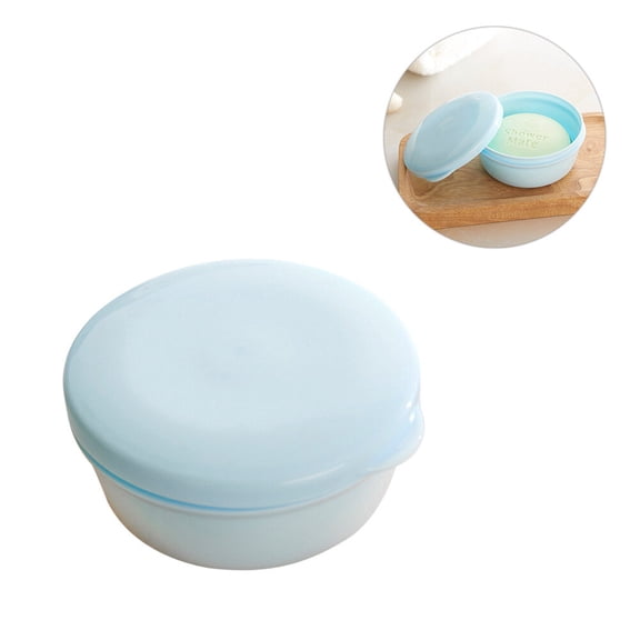 WHAMVOX 2pcs Business Travel Soap Box Circular Soap Box with Interlayer SPA Creative Soap Case with Lid Blue