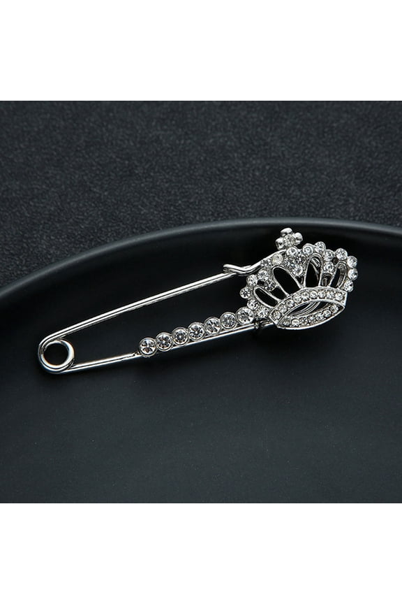 Fashionable 2pcs Crown Brooch Set Rhinestone Alloy Women Decor