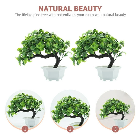 WHAMVOX 2pcs Faux Welcong Pine Tree Artificial Potted Pine Tree Bonsai Decor for Party Garden