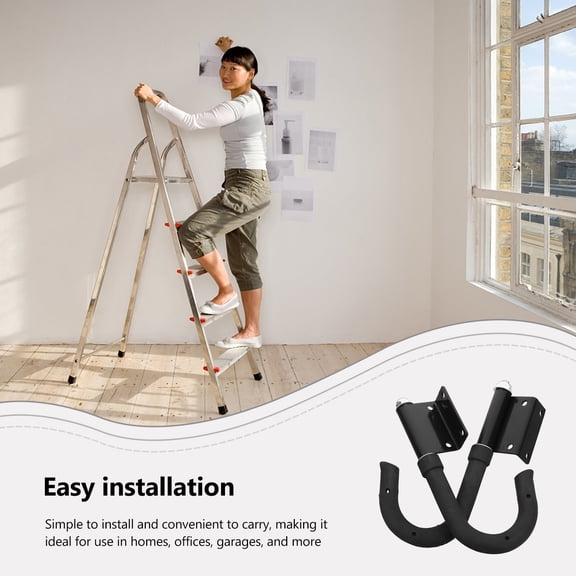 SKISUNO 2Pcs Black Metal Ladder Hangers for Folding Step and Extension Ladder Support