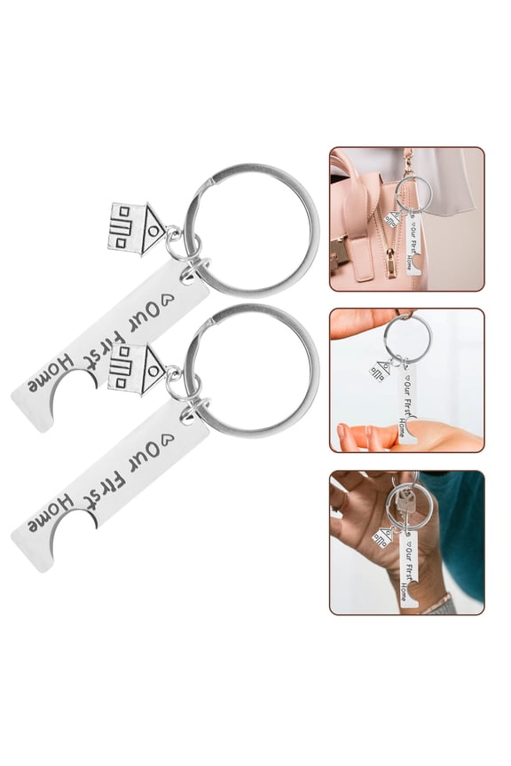 2pcs House Pendant Keychains Housewarming Keychain Decorative Keychain Metal Keychain