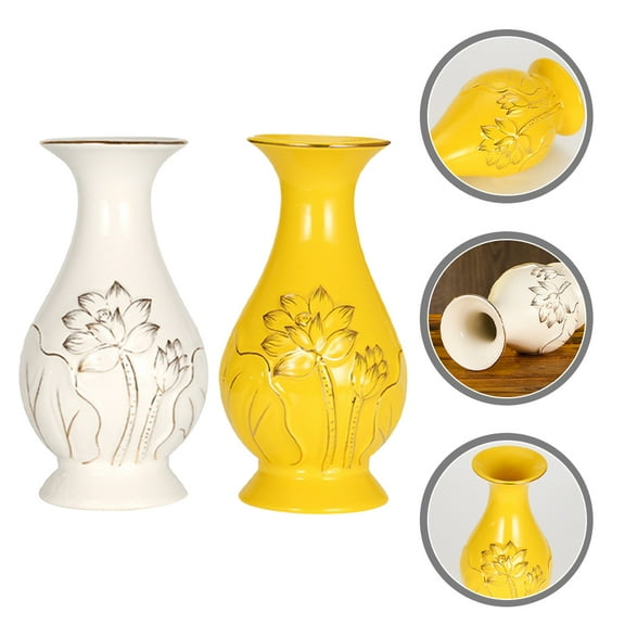 WHAMVOX 2pcs Lotus Flower Vase Buddhist Use Ceramic Vase Dried Flower Vase for Temple Offering