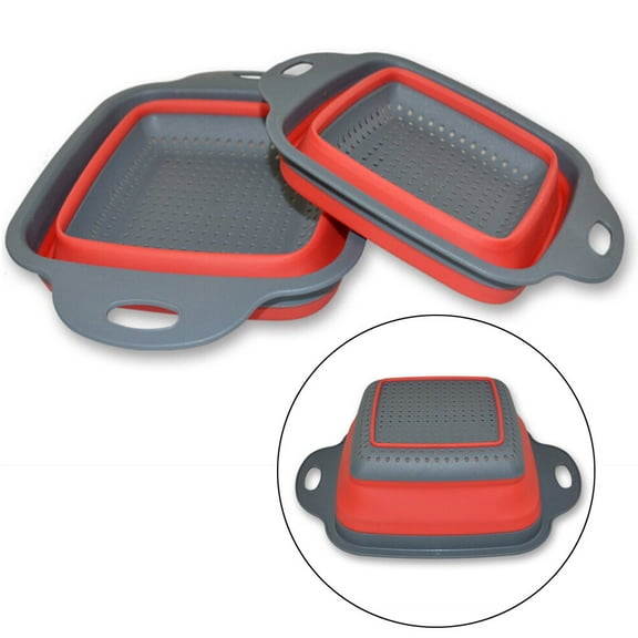 WHAMVOX 2pcs Multi-functional Folding Strainer Basket Collapsible Colander Kitchen Tool for Washing Fruit Vegetable (Red)