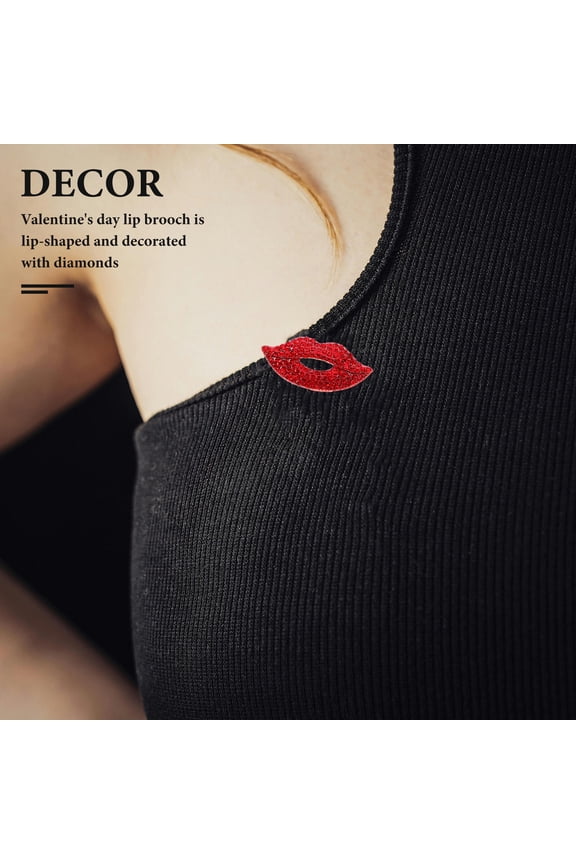 2Pcs Red Lip-Shaped Brooch Pins Zinc Alloy with Rhinestone Accent for Suits