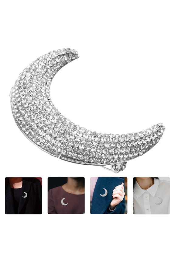 2pcs Rhinestone Inlaid Moon Brooch Pin for Women Clothes Decorative Lapel Pin Moon Shaped Brooch for Suit Scarf Hat Backpack