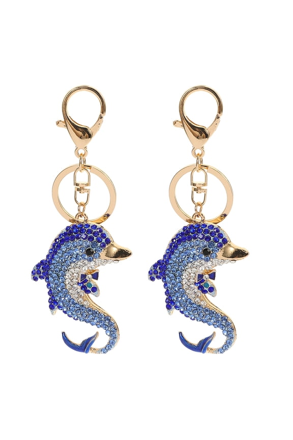 WHAMVOX 2pcs Sparkling Dolphin Keychains Ocean Animal Keyring Cute Crystal Keychain Pendant Purse Keychain Dolphin Key Holder for Bag Car Accessories