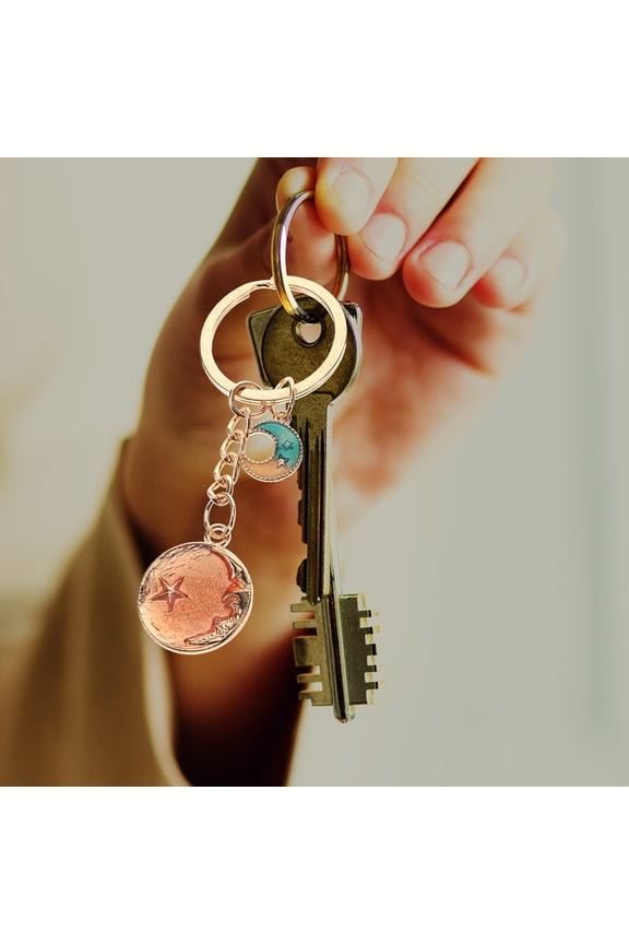 WHAMVOX 2pcs Star Moon Keychain Cartoon Couple Keyring Metal Friendship Keychain Cute Keychain Pendant for Couples Key Holder Bag Charm