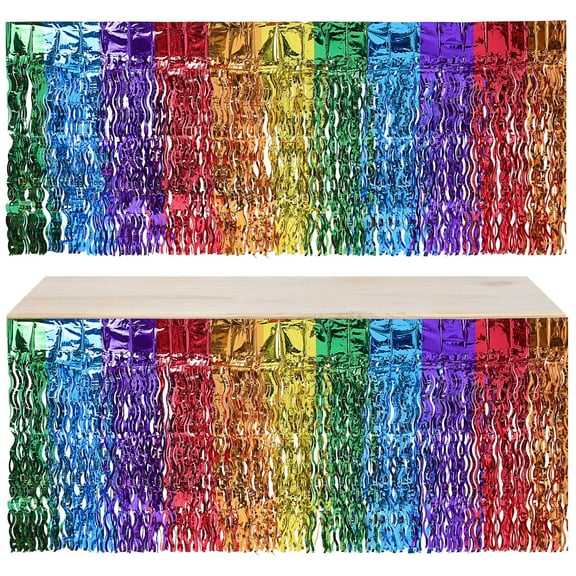 WHAMVOX 2pcs Table Skirts Rainbow Color Table Skirts Decorative Fringe Party Table Skirts Table Decorations