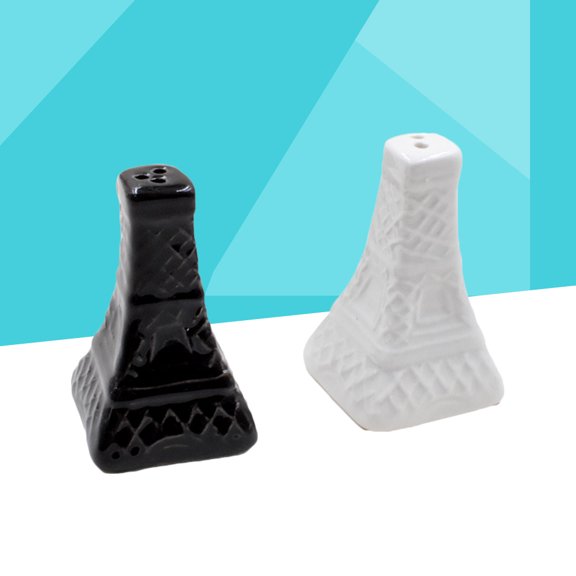 WHAMVOX 2pcs Vintage Eiffel Tower Salt Pepper Shaker Ceramic Spice Sauces Jar Condiment Bottles Wedding Souvenirs (Black and White)