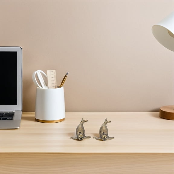 WHAMVOX 2pcs Vintage copper Mini Seal Sculptures Cute Sea Animal Figurines Tiny Ocean Decorations Solid copper Animal Ornaments Miniature Desk Decor